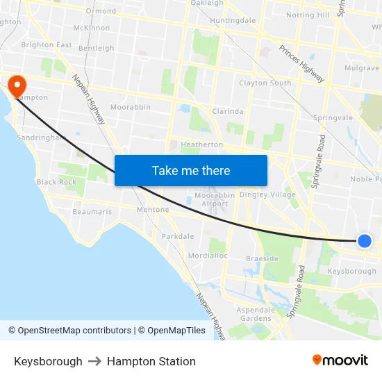 Keysborough to Hampton Station map