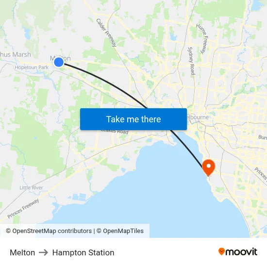 Melton to Hampton Station map