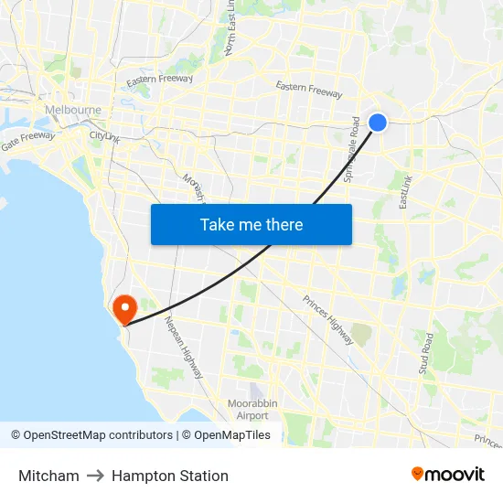 Mitcham to Hampton Station map