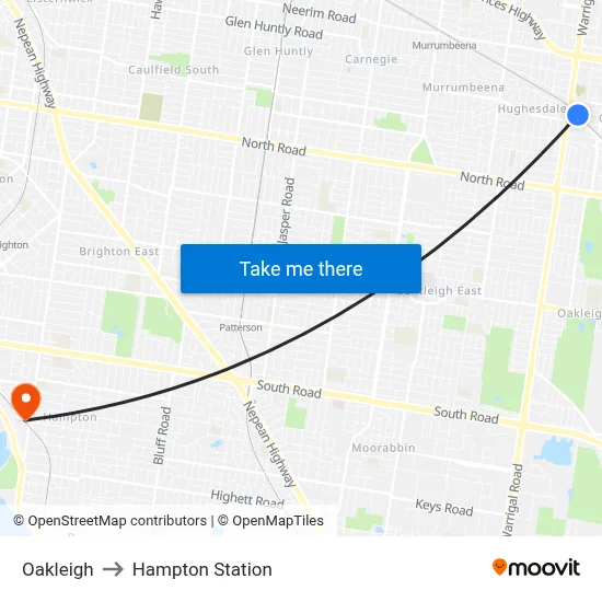 Oakleigh to Hampton Station map