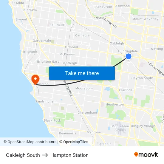Oakleigh South to Hampton Station map