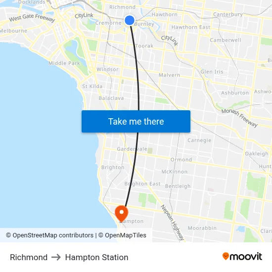 Richmond to Hampton Station map