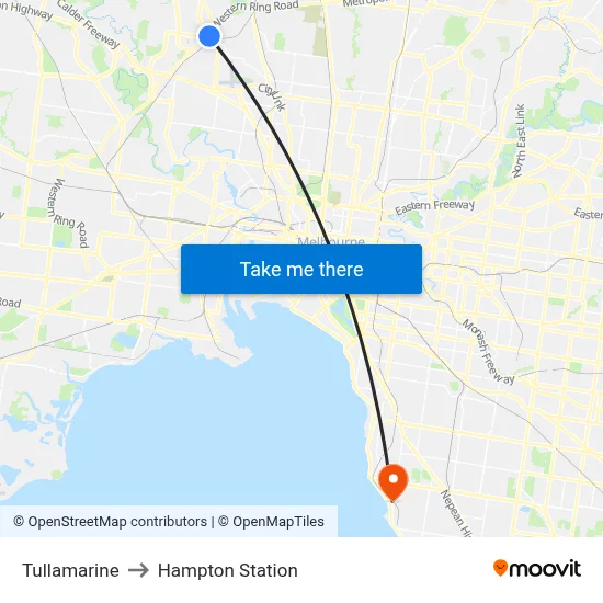 Tullamarine to Hampton Station map