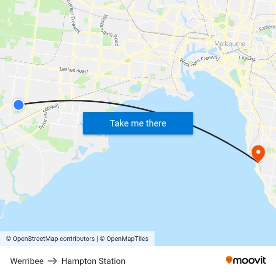 Werribee to Hampton Station map