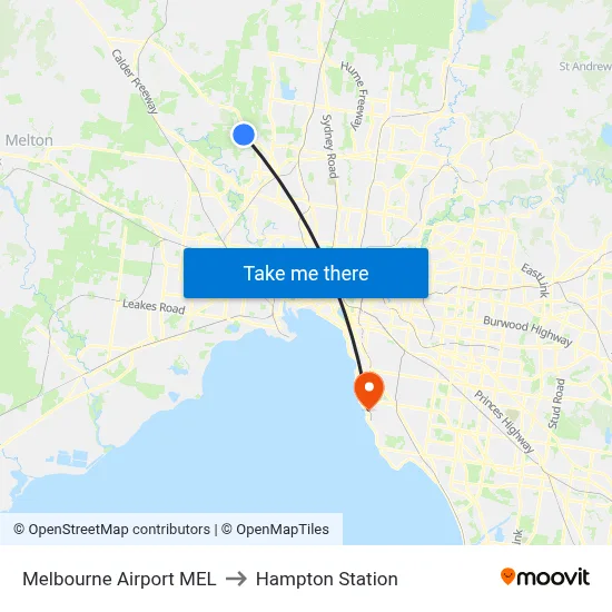 Melbourne Airport MEL to Hampton Station map