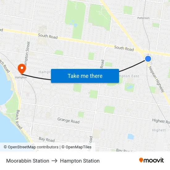 Moorabbin Station to Hampton Station map