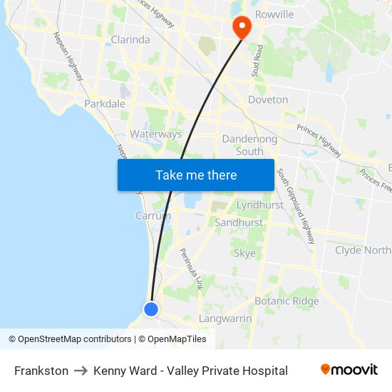 Frankston to Kenny Ward - Valley Private Hospital map