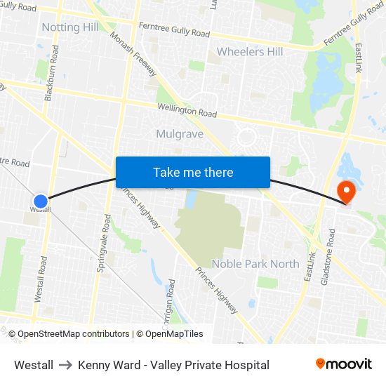 Westall to Kenny Ward - Valley Private Hospital map