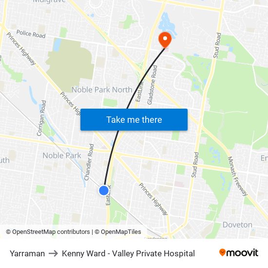 Yarraman to Kenny Ward - Valley Private Hospital map