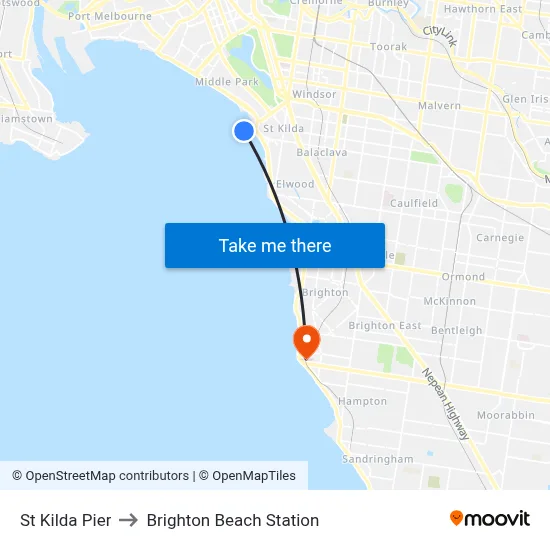 St Kilda Pier to Brighton Beach Station map