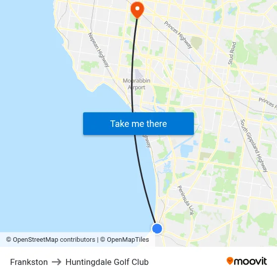 Frankston to Huntingdale Golf Club map
