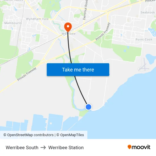 Werribee South to Werribee Station map