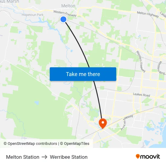 Melton Station to Werribee Station map