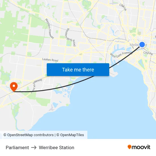 Parliament to Werribee Station map