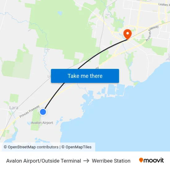 Avalon Airport/Outside Terminal to Werribee Station map