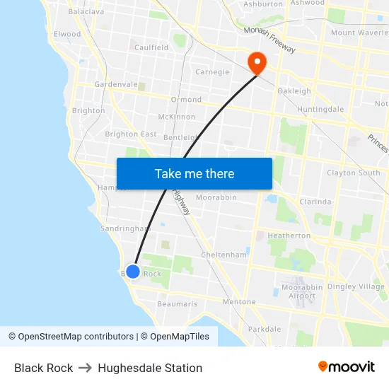 Black Rock to Hughesdale Station map