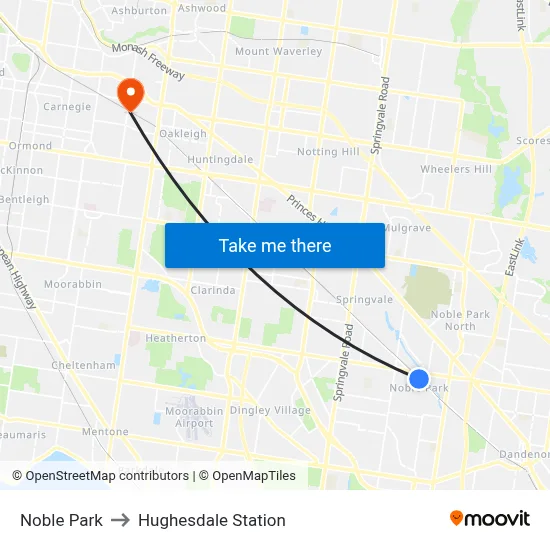 Noble Park to Hughesdale Station map