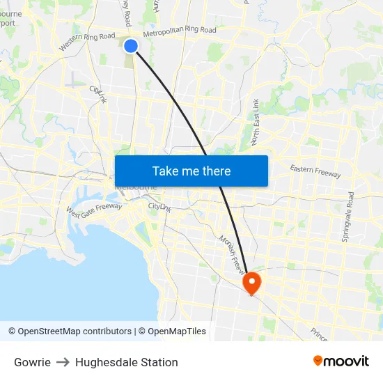 Gowrie to Hughesdale Station map