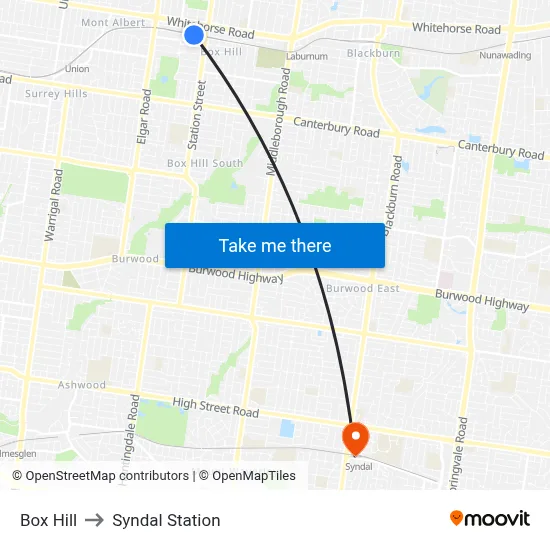 Box Hill to Syndal Station map