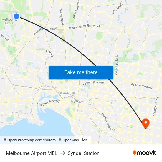 Melbourne Airport MEL to Syndal Station map