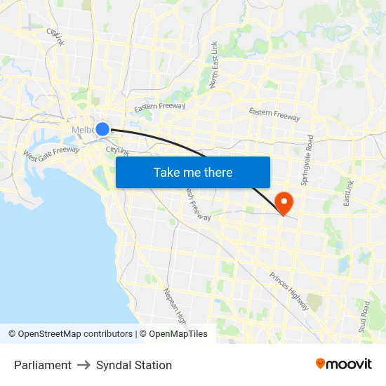 Parliament to Syndal Station map