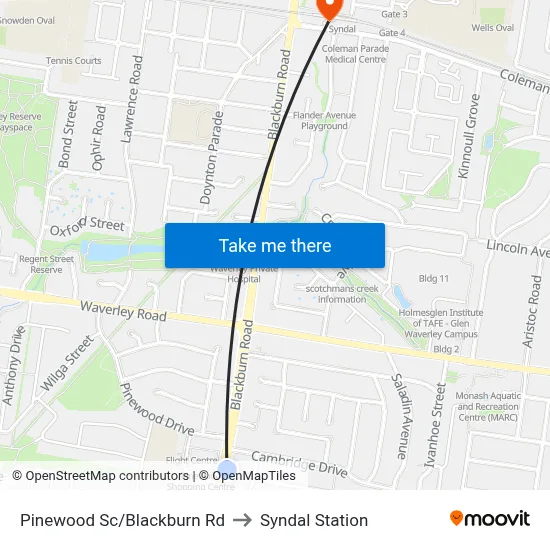 Pinewood Sc/Blackburn Rd to Syndal Station map