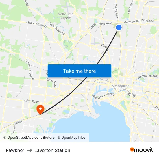 Fawkner to Laverton Station map