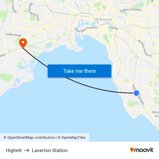 Highett to Laverton Station map