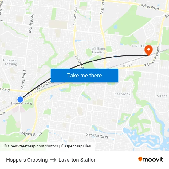 Hoppers Crossing to Laverton Station map
