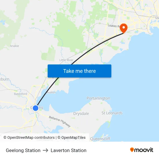 Geelong Station to Laverton Station map