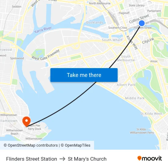 Flinders Street Station to St Mary's Church map
