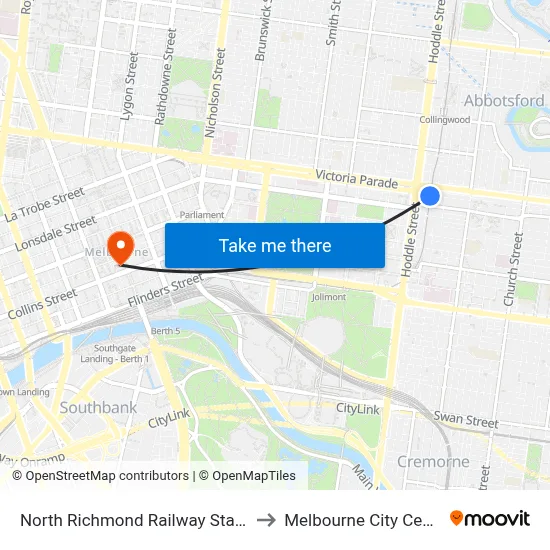 North Richmond Railway Station to Melbourne City Centre map