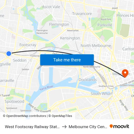 West Footscray Railway Station to Melbourne City Centre map