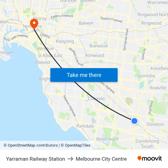 Yarraman Railway Station to Melbourne City Centre map