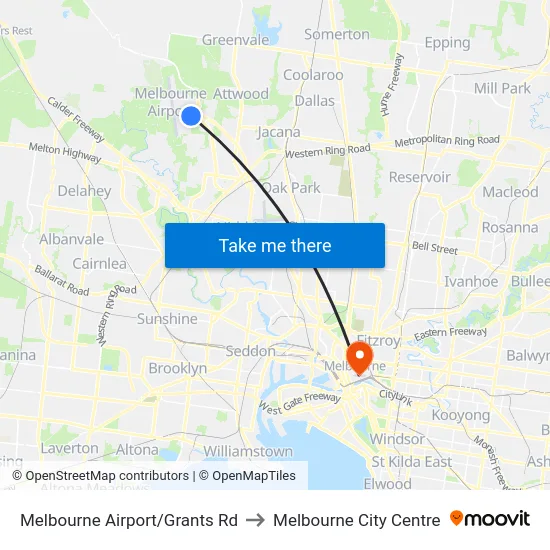 Melbourne Airport/Grants Rd to Melbourne City Centre map