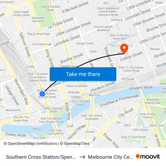 Southern Cross Station/Spencer St to Melbourne City Centre map