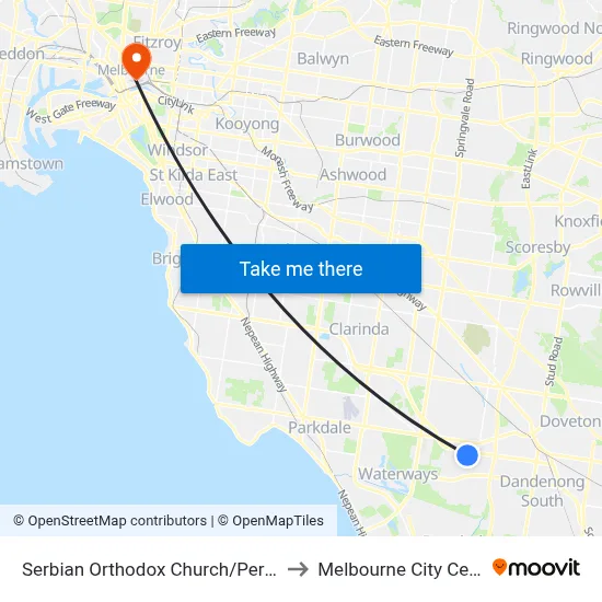 Serbian Orthodox Church/Perry Rd to Melbourne City Centre map