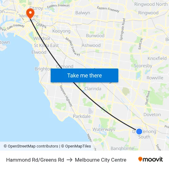 Hammond Rd/Greens Rd to Melbourne City Centre map