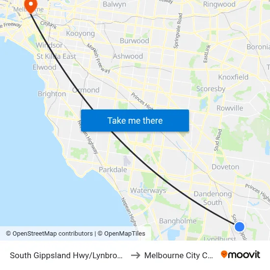 South Gippsland Hwy/Lynbrook Bvd to Melbourne City Centre map