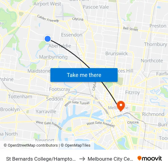 St Bernards College/Hampton Rd to Melbourne City Centre map