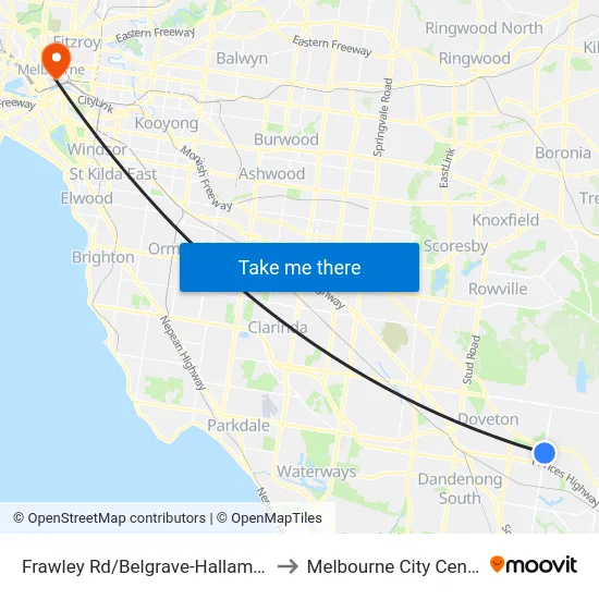 Frawley Rd/Belgrave-Hallam Rd to Melbourne City Centre map