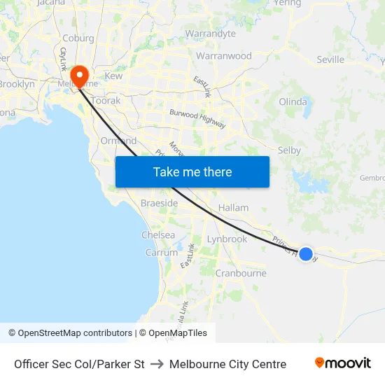 Officer Sec Col/Parker St to Melbourne City Centre map