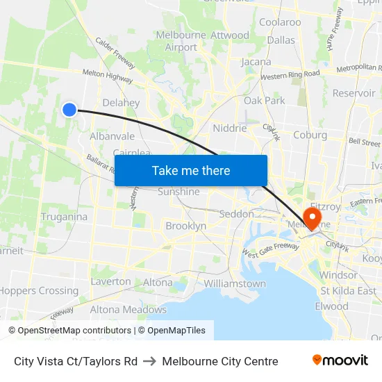 City Vista Ct/Taylors Rd to Melbourne City Centre map