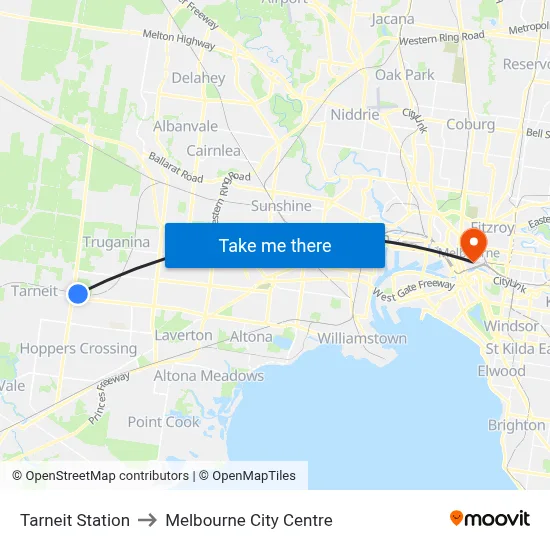 Tarneit Station to Melbourne City Centre map