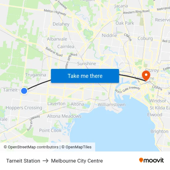 Tarneit Station to Melbourne City Centre map