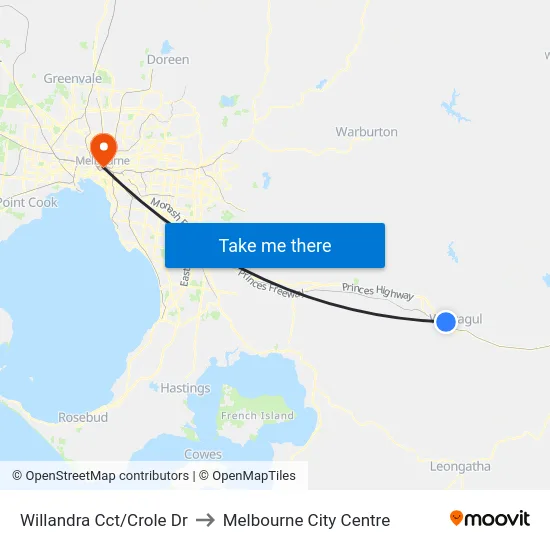 Willandra Cct/Crole Dr to Melbourne City Centre map
