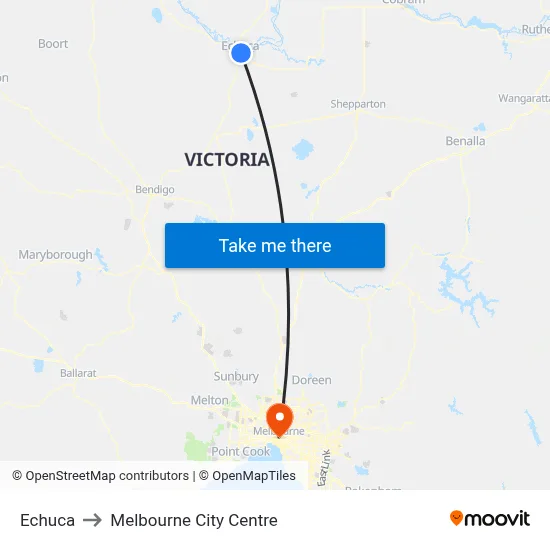 Echuca to Melbourne City Centre map