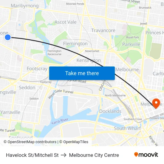 Havelock St/Mitchell St to Melbourne City Centre map