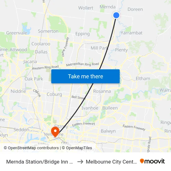 Mernda Station/Bridge Inn Rd to Melbourne City Centre map