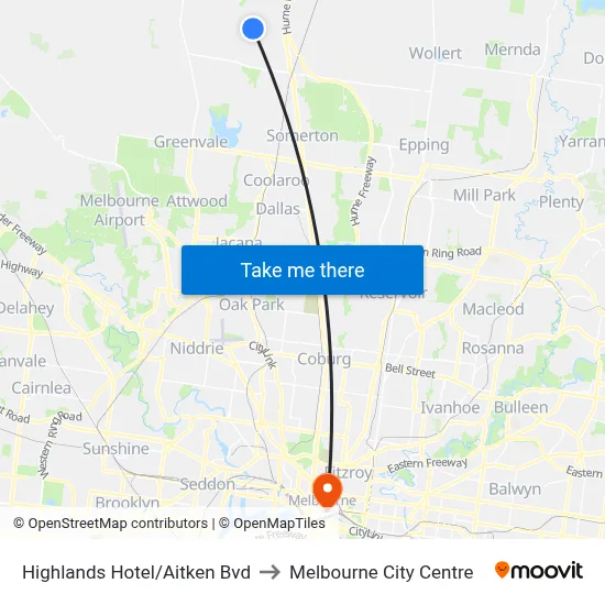 Highlands Hotel/Aitken Bvd to Melbourne City Centre map